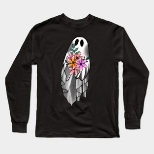 Cute Ghost with Flowers Long Sleeve T-Shirt